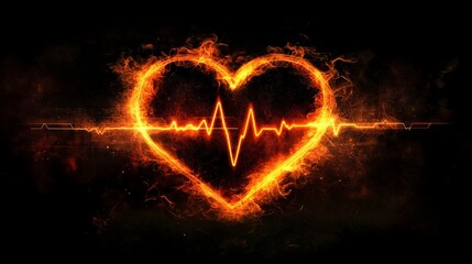 Fototapeta premium A stunning heart representation glowing with vibrant energy and an accompanying pulse signal, representing the intricate emotions of life and relationships in a modern artistic format.