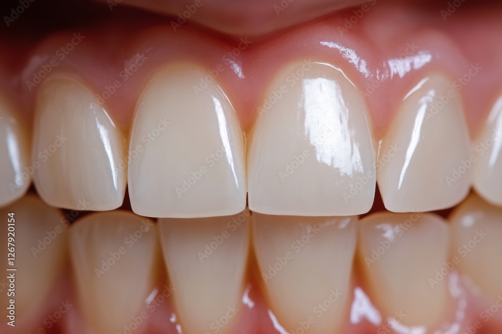 Poster close up view of teeth showcasing before and after results from whitening treatment. generative ai