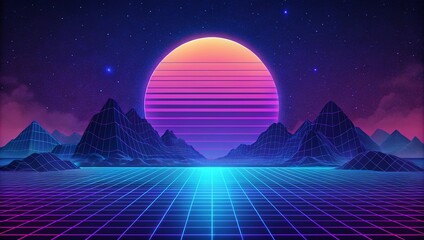 Retro futuristic glowing landscape