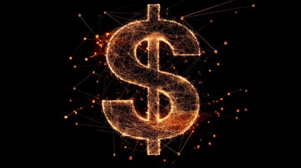 Glowing dollar sign with network connections on black background