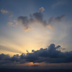 Cloudy evening with a silvery glow on the horizon, clouds, landscape, horizon