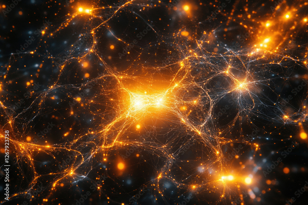 Aufkleber Intricate network of glowing filaments and nodes, resembling a cosmic web or neural network.