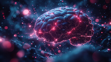 Fototapeta premium Cognitive enhancement through nanotechnology and AI with glowing neurons in a transhumanist concept