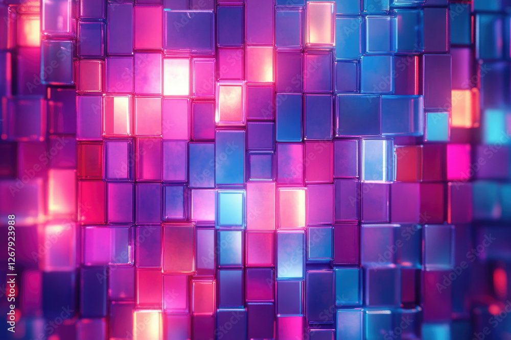 Aufkleber Abstract background with glowing pink and blue cubes, creating a vibrant and dynamic visual.