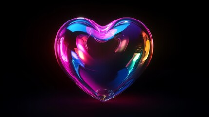Colorful neon heart shape with glossy 3d effect on black background