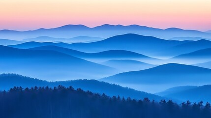 Obraz premium Serene Blue Mountains Under a Soft Pink Dawn