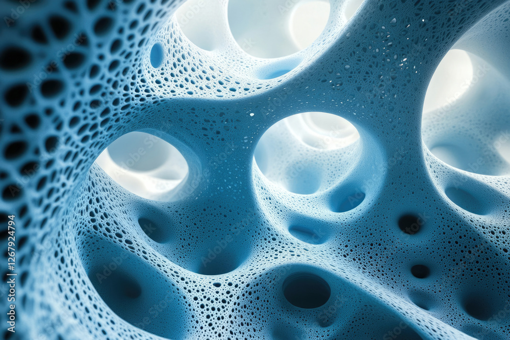 Aufkleber abstract 3d rendering of a porous, textured, blue surface with interconnected cavities.