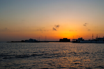 Golden sunset over Paphos Castle and harbor, Cyprus, 23.11.2024