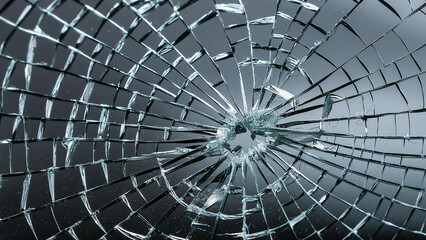 Obraz premium Broken glass with a black background, texture, overlay, broken glass, cracked glass
