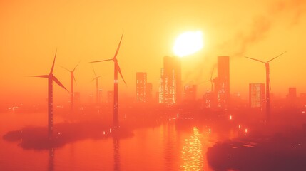 Fototapeta premium A High-Tech Green City Using 100% Renewable Energy, Free from Pollution and Carbon Emissions