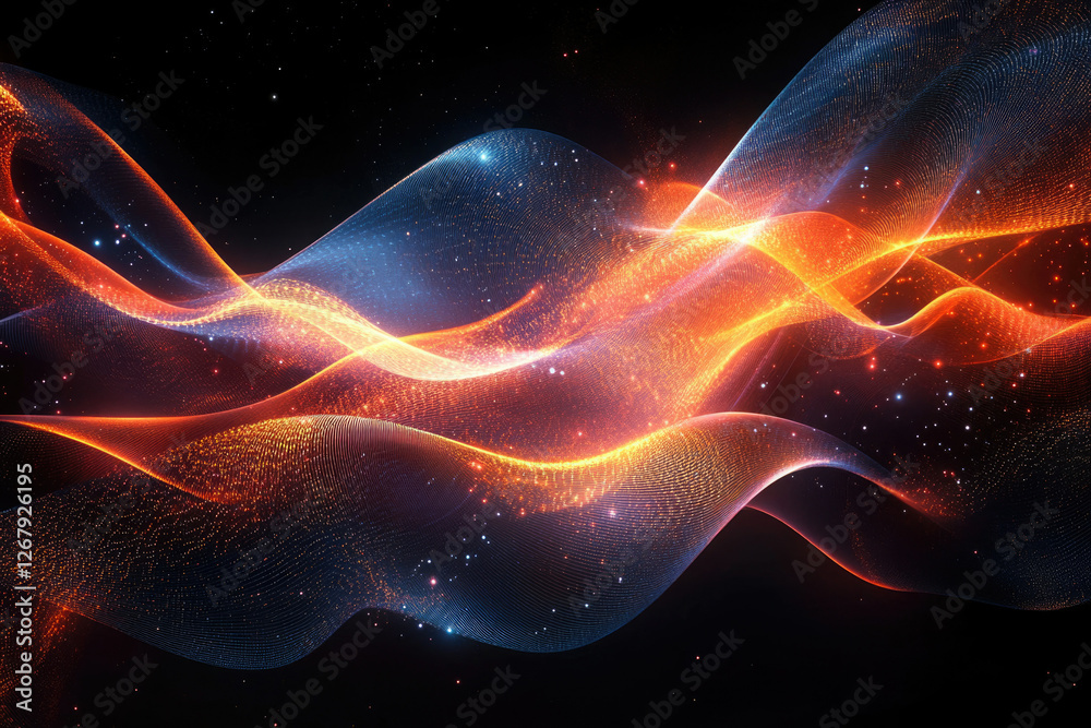 Poster Abstract fiery and icy waves flow across a dark background, creating a cosmic, ethereal visual.