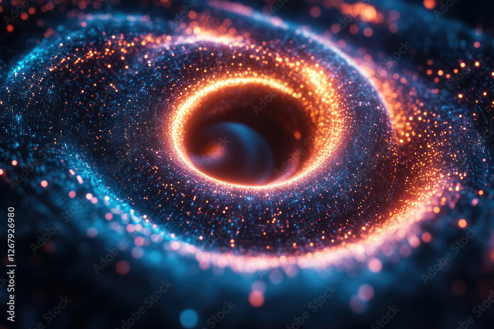 Aufkleber abstract swirling vortex of glowing particles, vibrant blue and orange hues creating a mesmerizing c