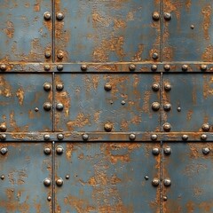 Fototapeta premium Seamless Pattern - Rusty metal surface with rivets and aged texture.