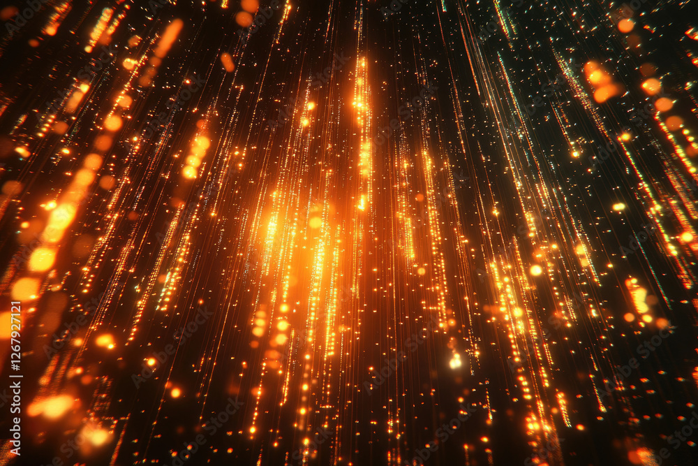 Poster golden light streaks descending like shimmering rain, creating a dazzling, luxurious visual effect.