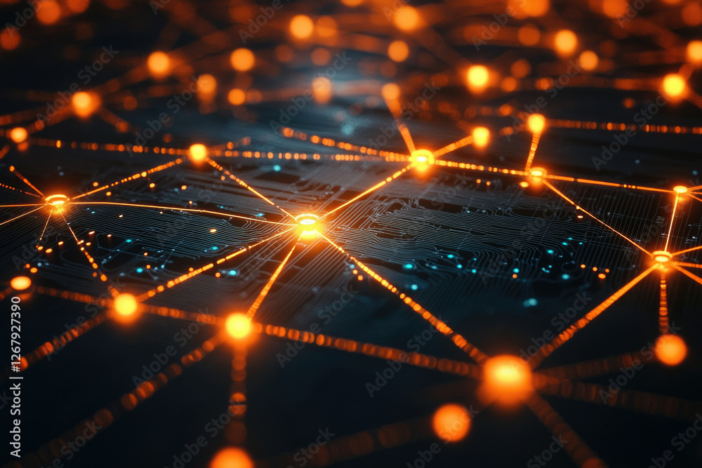 Aufkleber Abstract network visualization showing interconnected nodes and data flow pathways, representing digital infrastructure.
