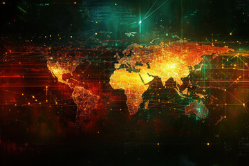Fototapeta premium Global network connections visualized as a luminous world map, showcasing interconnectedness and data flow.