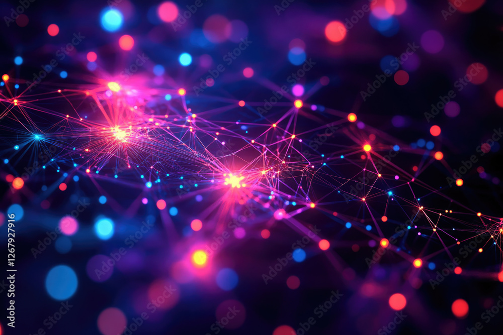 Poster Abstract network visualization with glowing nodes and interconnected lines, representing digital connectivity.