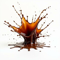 Coffee Explosion with Swirling Waves and Splattered Drops, Isolated on White