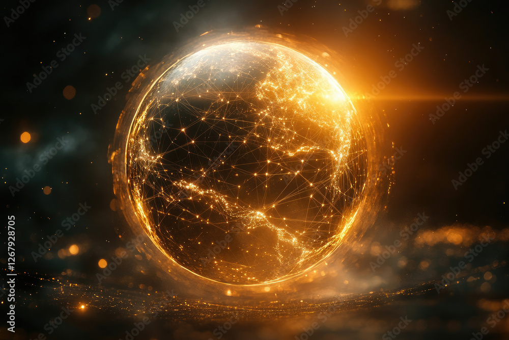 Aufkleber glowing earth with interconnected network, representing global communication and technology.