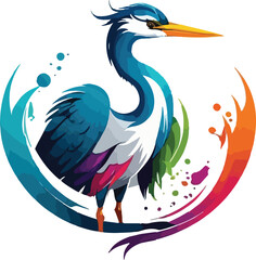 Colorful Heron vector design, Heron logo and icon Design, Heron Illustration vector design