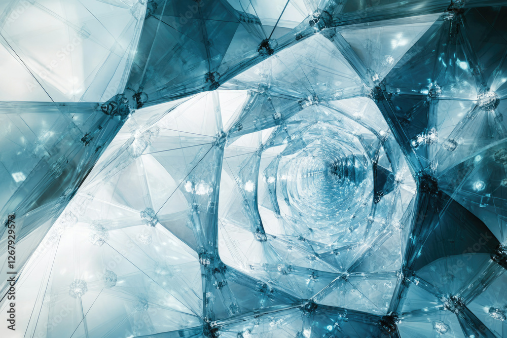 Poster Abstract fractal art depicting a mesmerizing icy tunnel with crystalline structures, creating a sense of depth and wonder.