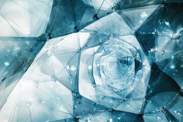 Abstract fractal art depicting a mesmerizing icy tunnel with crystalline structures, creating a...