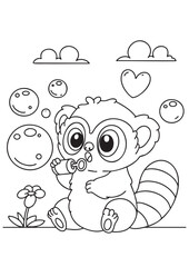 Coloring book cute lemur color this playful animal surrounded by bubbles. Perfect for kids education