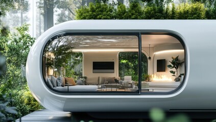 Futuristic Eco-Capsule Home in Lush Forest