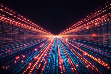 Abstract Digital Data Stream: Glowing Particle Pathway