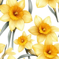 Obraz premium Seamless Pattern - Vibrant yellow daffodils in full bloom.