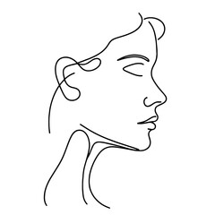  Single continuous line drawing of a human face profile, minimalistic style outlining the features, simplicity, art, human form, personality, the elegance of minimalistic design in visual art.