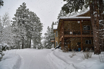 A December blizzard on a snowy gloomy winter day around Christmas in Durango, Colorado, United States