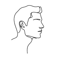 One-Line Minimalist Drawing of a Man’s Head in Profile with a Simple Hair Outline, Strong Chin, and Well-Defined Nose in an Elegant Contour Style