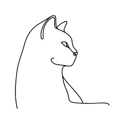 One-Line Drawing of a Cat’s Face in Profile Facing Right with a Smoothly Curved Nose, Expressive Eyes, and a Minimalist Silhouette
