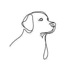 One-Line Contour Drawing of a Labrador Retriever’s Head in Profile with Large Ears and Expressive Eyes in Minimalist Style