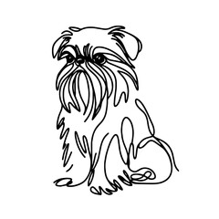 One-Line Contour Drawing of a Belgian Griffon Sitting with Long Fur on the Muzzle and Ears in Minimalist Style