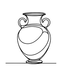 One-Line Contour Drawing of an Ancient Greek Amphora Vase with Two Handles, Wide Base, and Narrow Neck, on a Horizontal Surface
