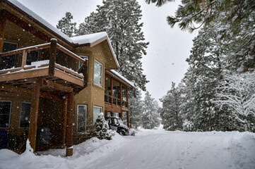 A December blizzard on a snowy gloomy winter day around Christmas in Durango, Colorado, United States