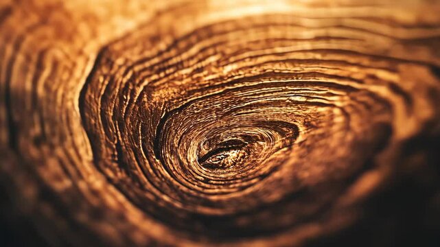 Spiral wood grain close-up, warm light background