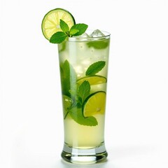 Virgin Mojito with Mint and Lime, Isolated on White