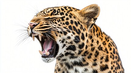 Obraz premium Roaring leopard head, wildlife, white background, nature