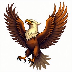 Obraz premium Soaring eagle, wings spread wide, white background, nature's majesty