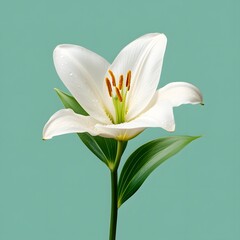Obraz premium Delicate white lily flower blooming in nature close-up photography tranquil garden environment captured from eye level symbolizing purity and renewal