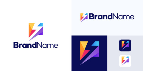 Thunder bold lightning flash colorful logo, Letter P Lightning bolt icon. Vector lightning logo electric, modern abstract lightning bolt signs, vector illustration templates.