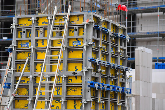 Germany, Paderborn, February 15. 2025, sign or lettering of Doka, framed formwork Framax Xlife plus from the manufacturer Doka