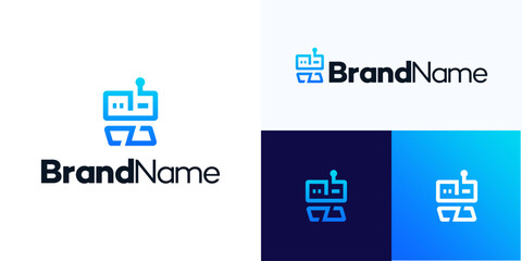 Obraz premium Robotic icon logo design vector illustration, creative chat bot icon business vector design template with modern and minimalist styles for technology, identity business or app.