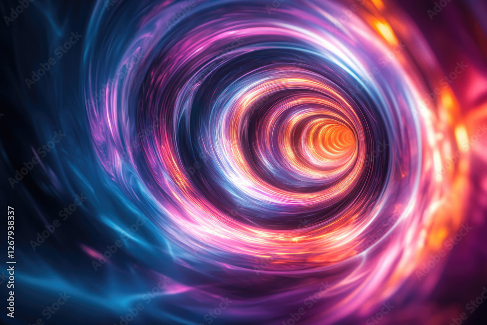 Poster a vibrant, swirling vortex of light and color creates an illusion of a tunnel leading into the unkno