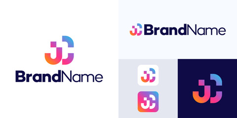 Abstract Gradient Colorful logo design, Letter C logo modern monogram design, Simple Initial J and C or W logo vector illustration template.