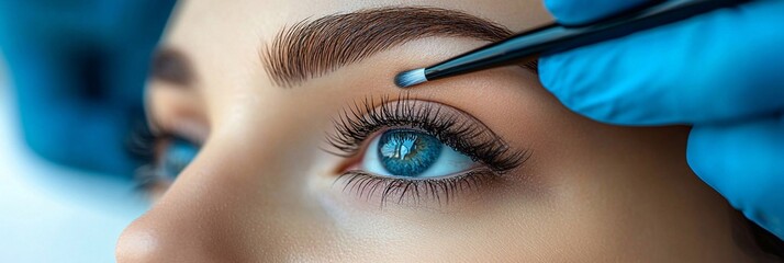 
A photo showcasing the focused hands of a permanent makeup artist as they draw a fine line on a client&rsquo;s eyebrow, highlighting technique and skill."


