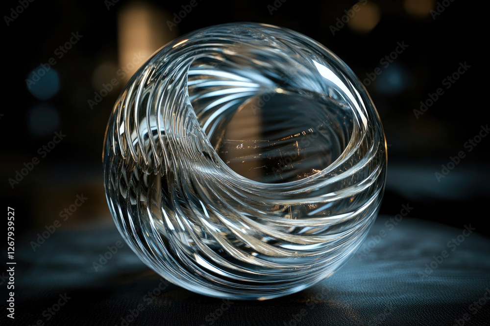 Poster a mesmerizing glass sculpture with swirling, concentric lines creating a captivating three-dimension